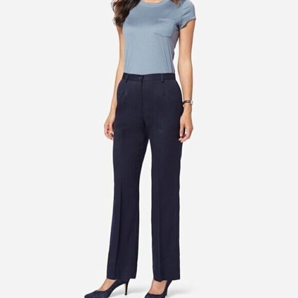 Pendleton Seasonless Wool Slacks Blue Pleated Straight Leg High Rise Pants 10 - Picture 1 of 12